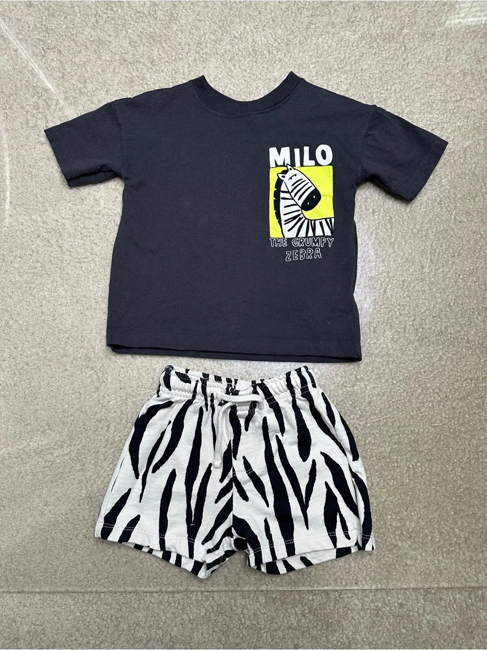 ZARA ZEBRA PRINT 2 PIECE MATCHING SHORT SET INFANT TODDLER 1 1/2 YEARS 18 MOS